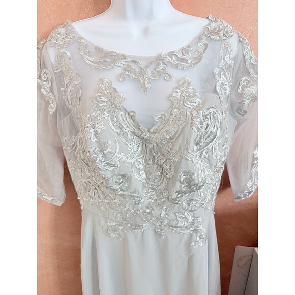 Miss Veil Womens Light Gray Short Sleeve Boat Neck Midi A-Line Dress Size Large - Picture 3 of 11
